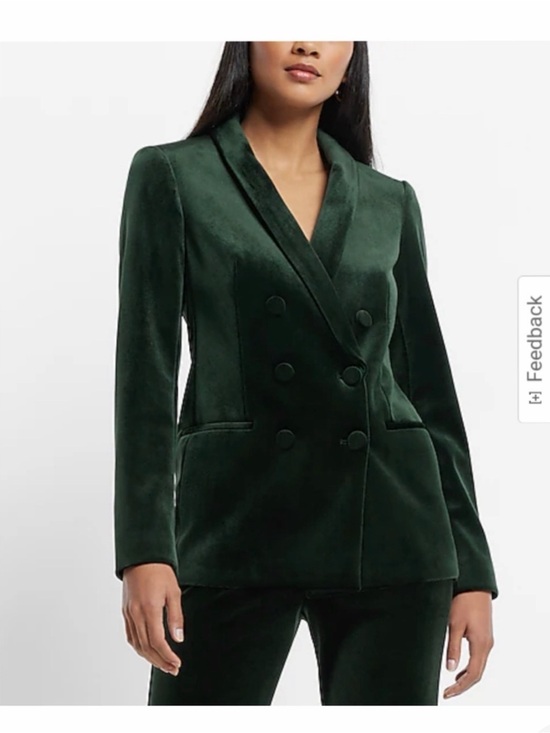 Express Jackets & Blazers - 🔥 Express Runway Emerald Green Velvet Double-Breasted Blazer Jacket